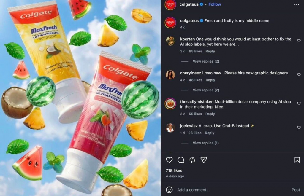 AI-generated Colgate advertisement criticized for unrealistic visuals