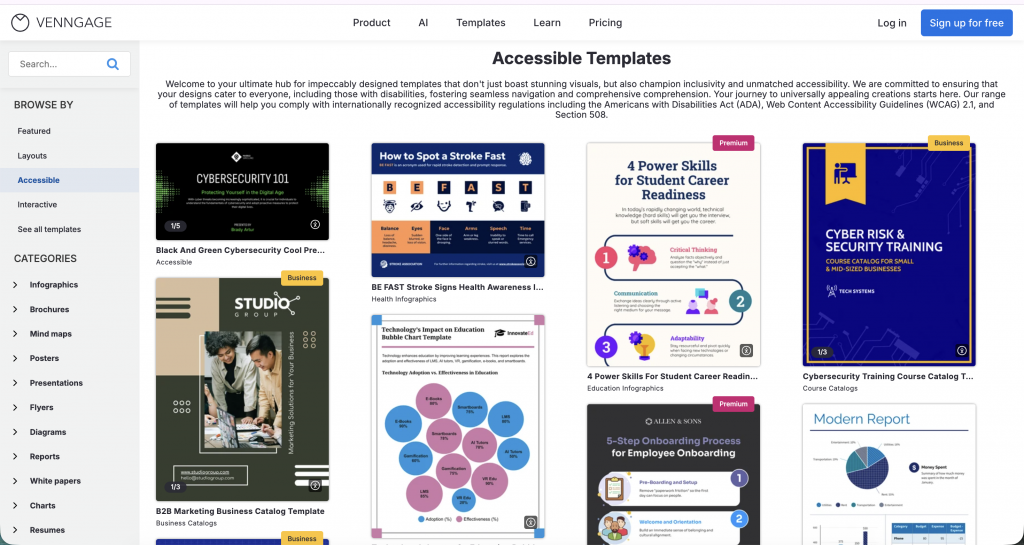 Accessible template library Venngage