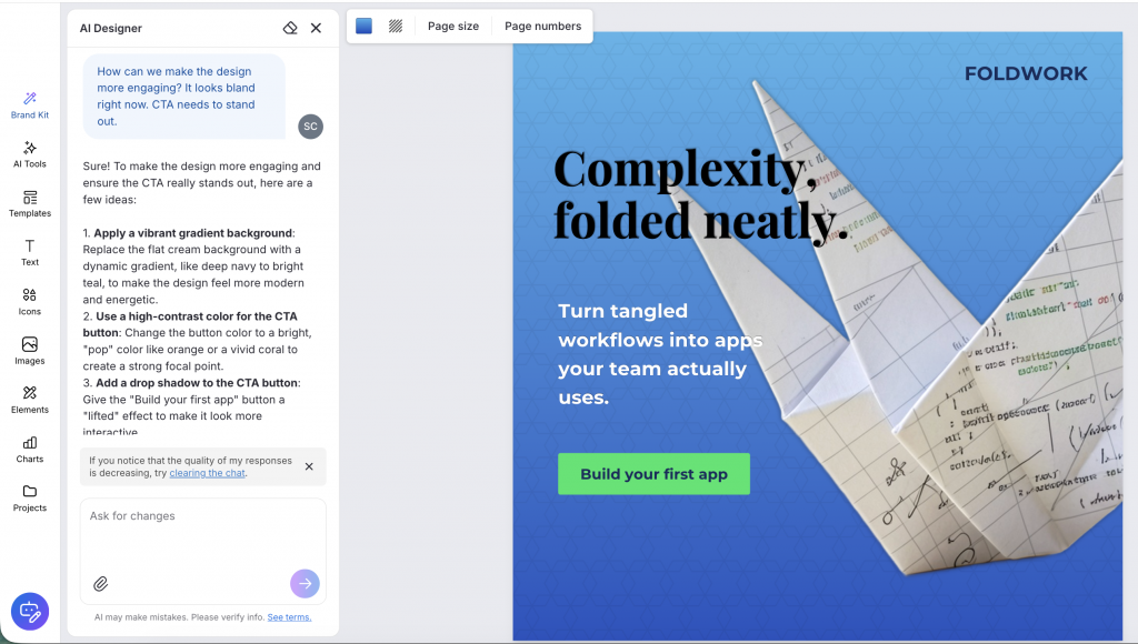 Screenshot showing how to edit ads using Venngage AI Designer