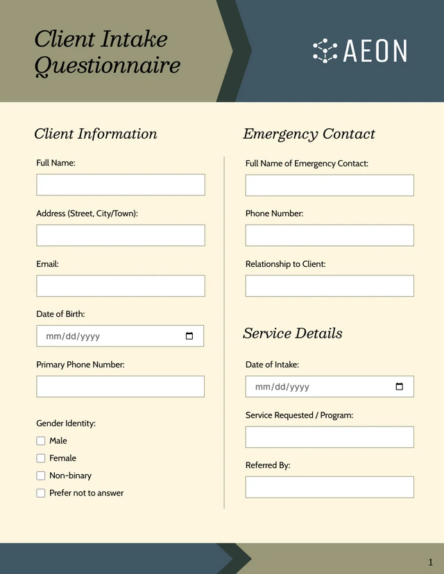 Client Intake Form Template