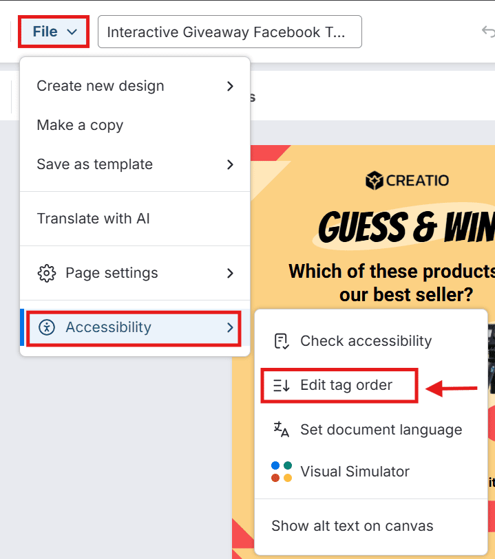 Steps to verify the PDF reading order in Venngage