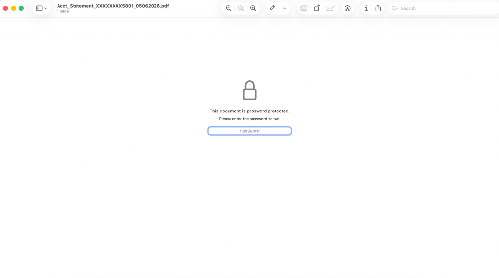 Password-protected PDF prompting the user to enter a password