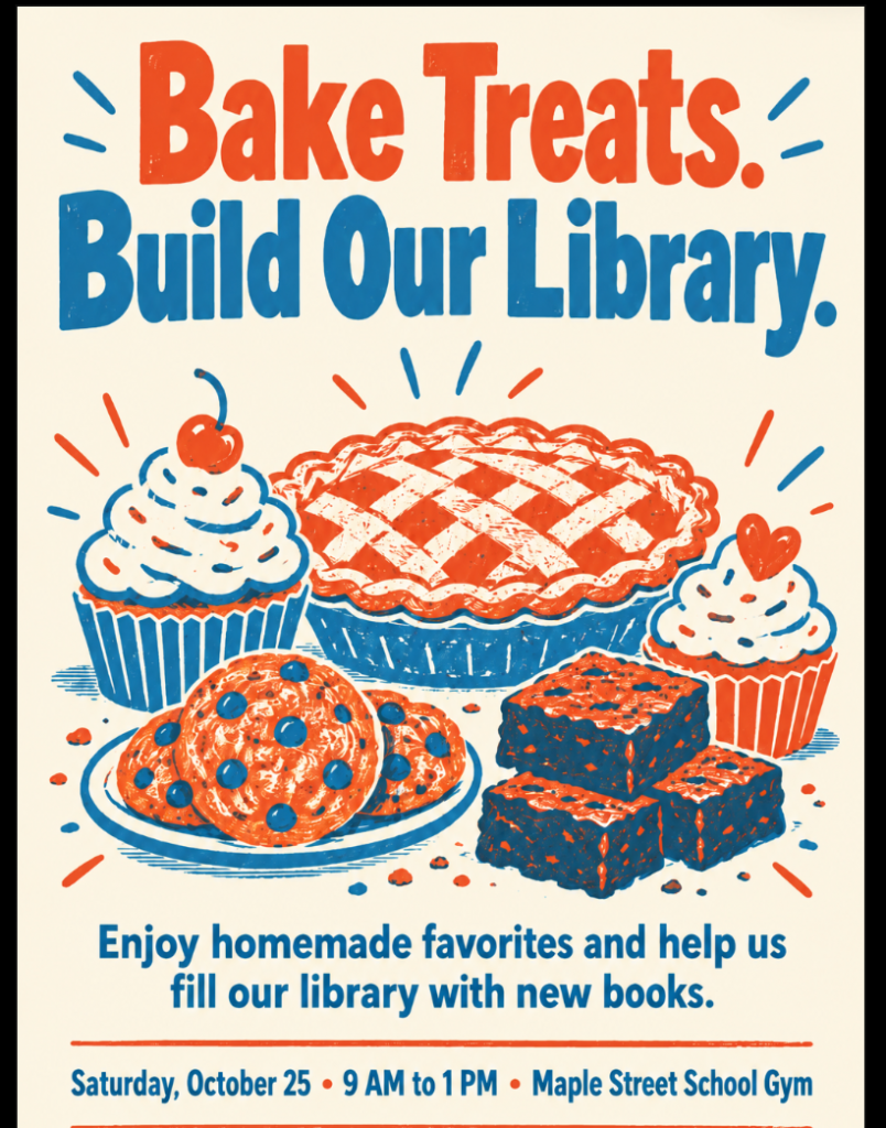 ChatGPT bake sale poster after the edit, now showing Saturday, October 25.