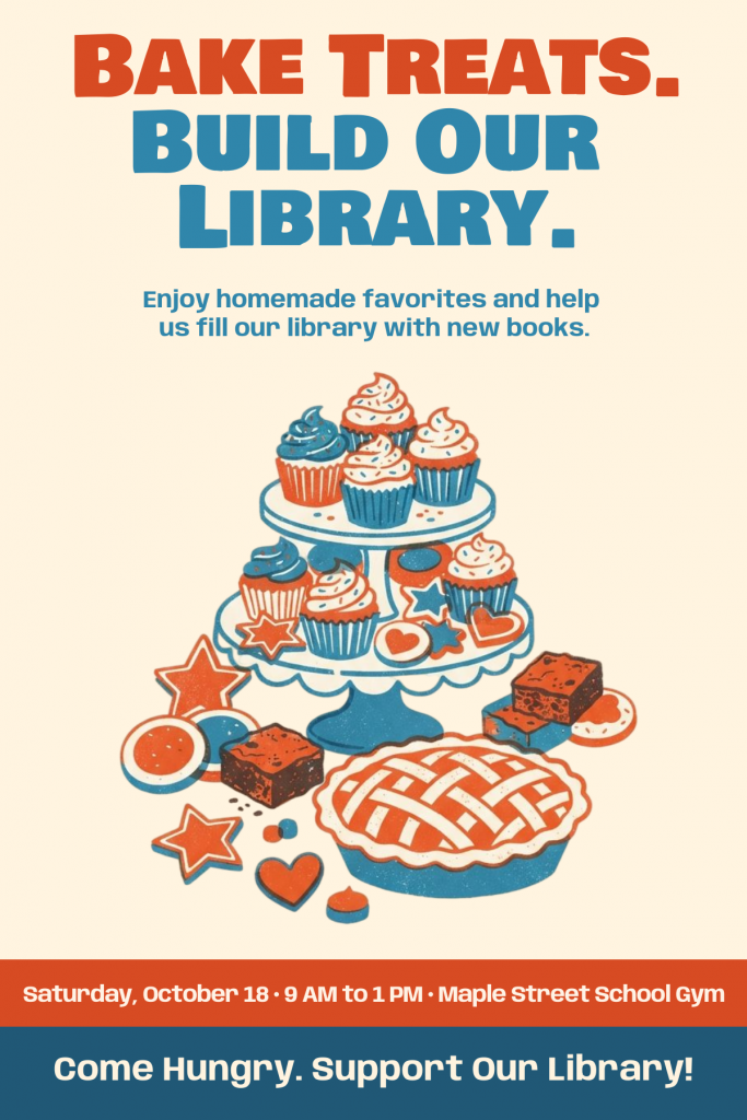 Finished bake sale poster reading Bake Treats. Build Our Library., edited in Venngage