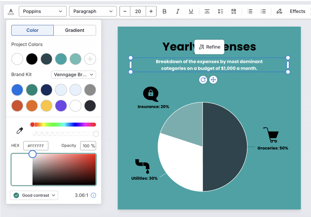 Check color contrast in Venngage 