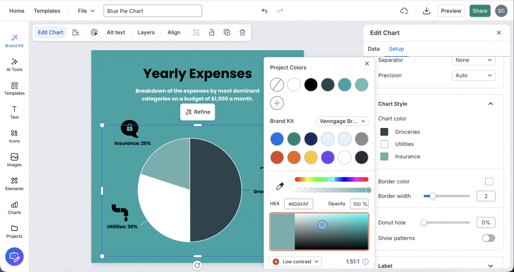 Check color contrast in charts with Venngage